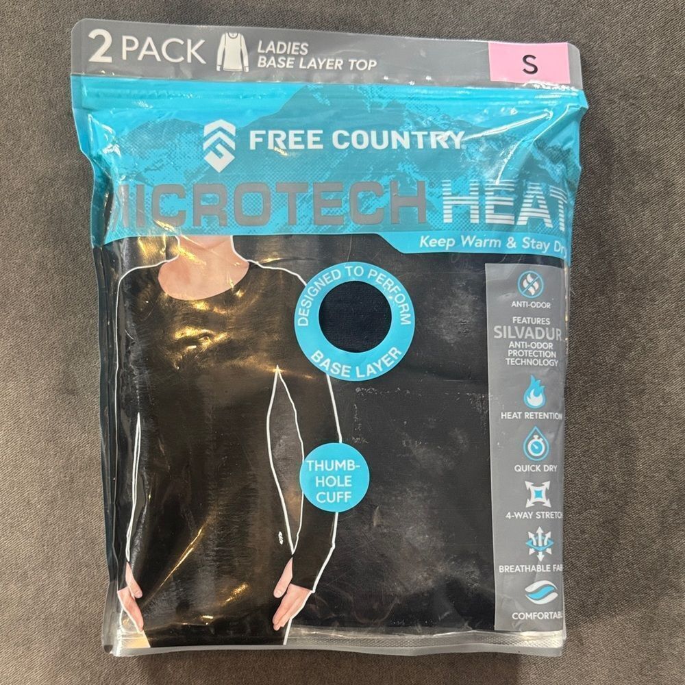 Women’s Free Country Microtech Black Base Layer Long Sleeve Top 2-Pack Size S